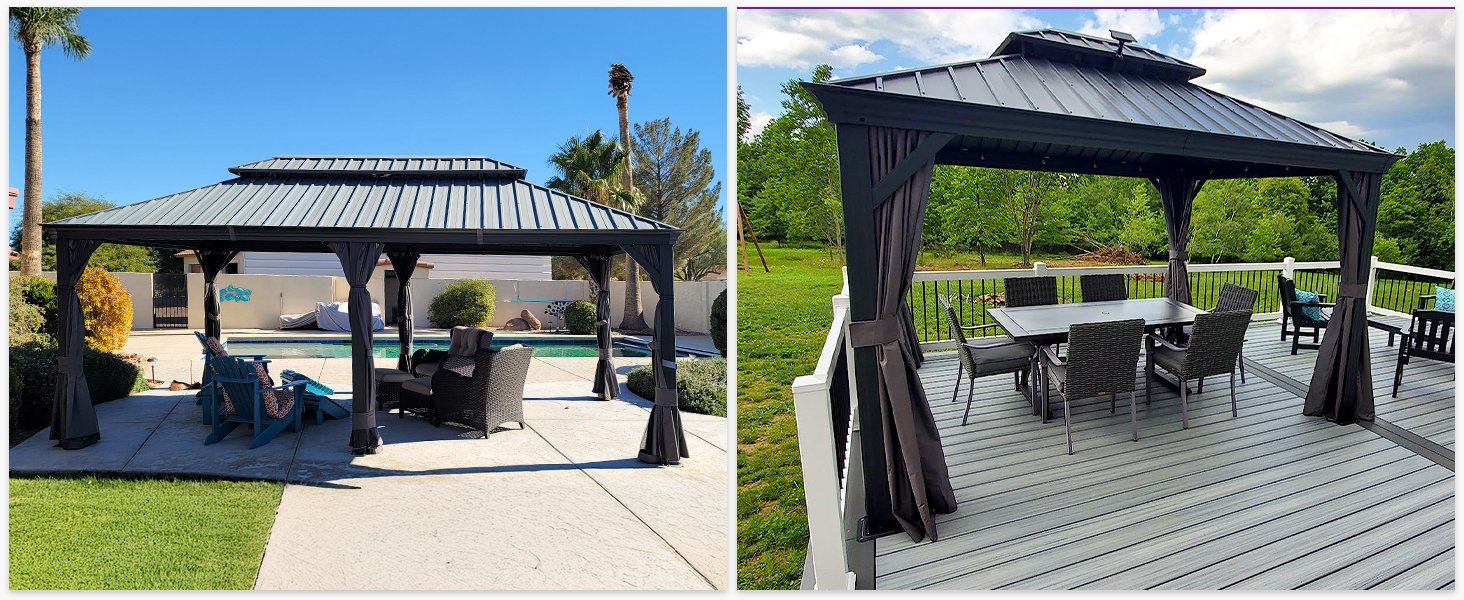 Tonnelle de jardin 5,45 x 3,65 m en aluminium avec rideaux et moustiquaire Tonnelle de jardin 5,45 x 3,65 m en aluminium avec rideaux et moustiquaire