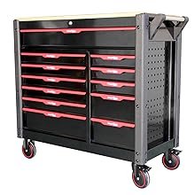 Servante d’atelier 12 tiroirs avec outils plan de travail bois et roulettes Servante d’atelier 12 tiroirs avec outils plan de travail bois et roulettes