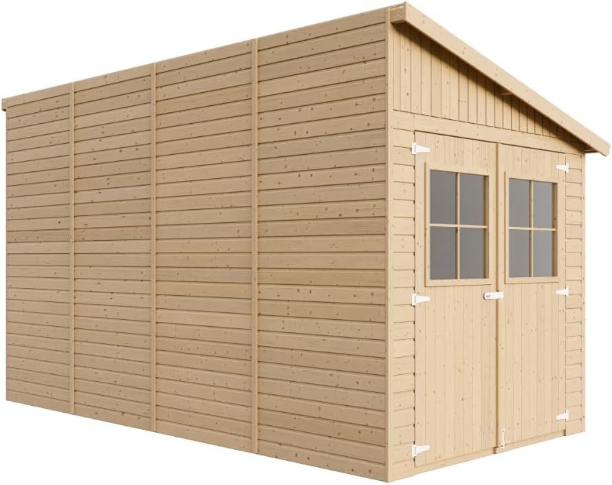 TIMBELA M340 Abri de Jardin en Bois Naturel sans paroi latérale- Stockage extérieur avec fenêtres- H243x216x416 cm/8 m2, Hangar en Bois Naturel – Atelier Rangement Outils et vélos TIMBELA M340 Abri de Jardin en Bois Naturel sans paroi latérale- Stockage extérieur avec fenêtres- H243x216x416 cm/8 m2, Hangar en Bois Naturel – Atelier Rangement Outils et vélos
