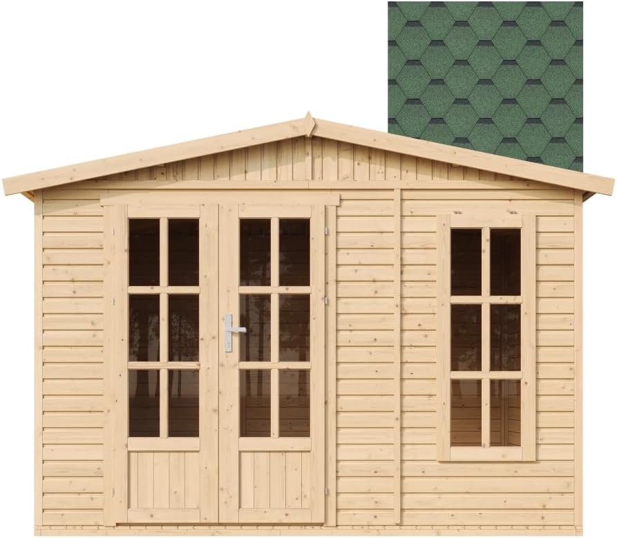 TIMBELA M334FB+H334FBBLACK Abri de Jardin en Bois 6 m² avec Sol, L332xP222xH232 cm – Chalet de Loisirs, Maison d'Été avec Bardeaux Bitumineux Noirs TIMBELA M334FB+H334FBBLACK Abri de Jardin en Bois 6 m² avec Sol, L332xP222xH232 cm – Chalet de Loisirs, Maison d'Été avec Bardeaux Bitumineux Noirs