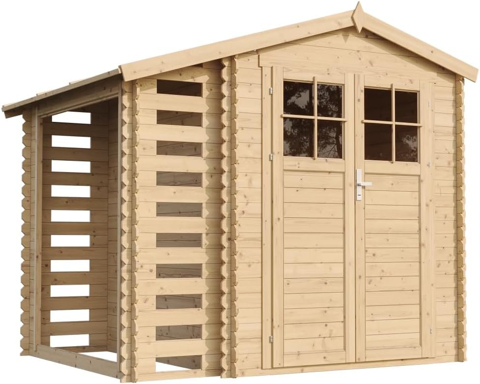 Abri de Jardin en Bois et Range bûches extérieur avec Sol TRAITÉ – extérieur I206xL272xH218 cm/ 3,53 + 0,97 m2 Petit abri à Outils, Local à vélos – Toit imperméable, fenêtres TIMBELA M386C+M386G Abri de Jardin en Bois et Range bûches extérieur avec Sol TRAITÉ – extérieur I206xL272xH218 cm/ 3,53 + 0,97 m2 Petit abri à Outils, Local à vélos – Toit imperméable, fenêtres TIMBELA M386C+M386G