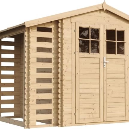 Abri de Jardin en Bois et Range bûches extérieur – Porte verrouillable de Haute qualité – Stockage extérieur I206xL272xH218 cm/ 3,53 + 0,97 m2 Petit abri à Outils, Local à vélos TIMBELA M386F