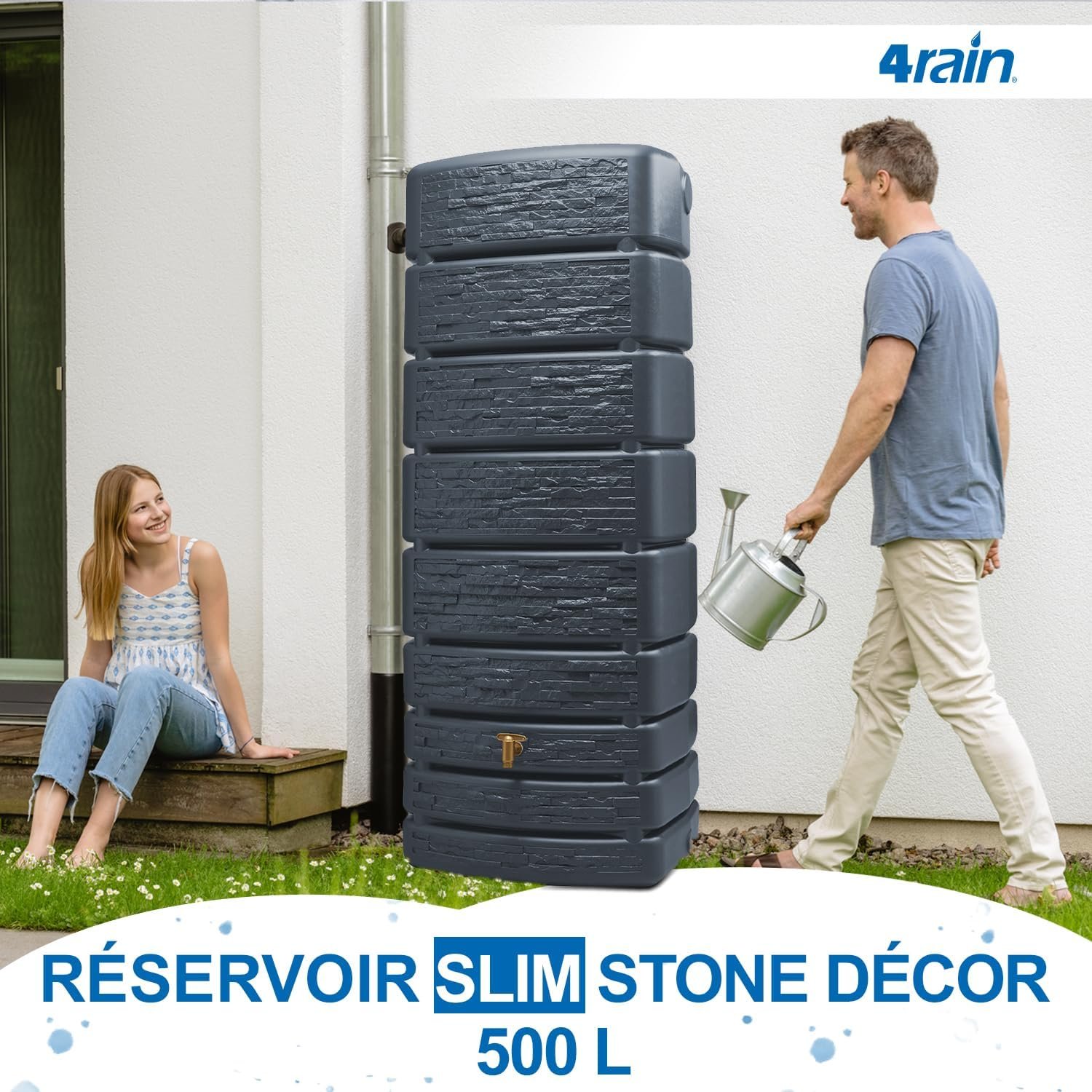Cuve eau de pluie 500 L murale gris anthracite Cuve eau de pluie 500 L murale gris anthracite