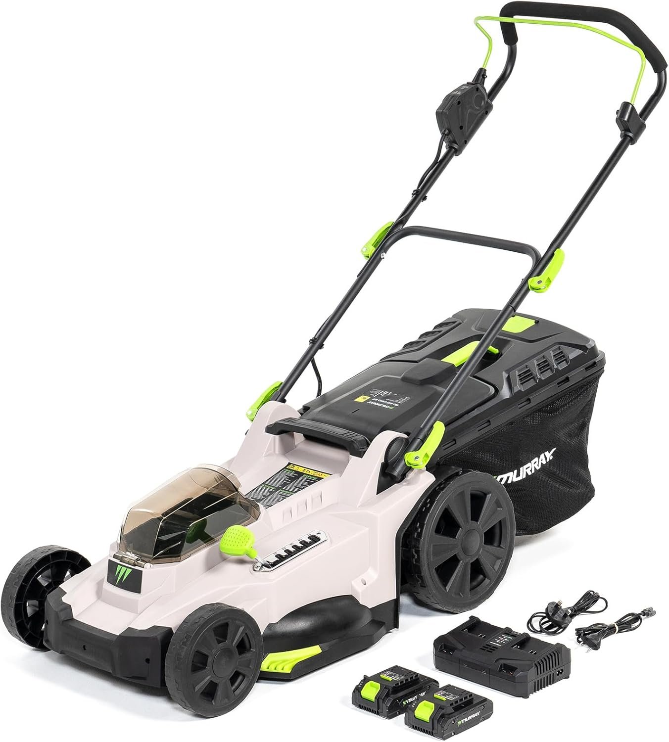 Murray Tondeuse à Gazon sans Fil 2x20V Li-ION avec Moteur à Induction 2900 TR/Min MU-BAT-LM37-KIT – Largeur de Coupe 37cm, Bac de Ramassage 35L, 6 Niveaux de Hauteur – Mulching, Arrière, Bac Murray Tondeuse à Gazon sans Fil 2x20V Li-ION avec Moteur à Induction 2900 TR/Min MU-BAT-LM37-KIT – Largeur de Coupe 37cm, Bac de Ramassage 35L, 6 Niveaux de Hauteur – Mulching, Arrière, Bac