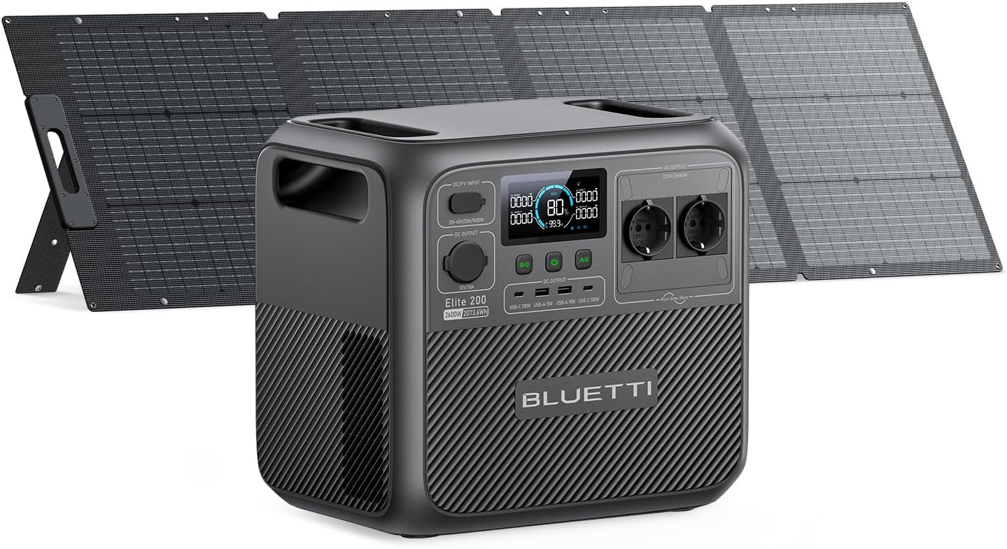 BLUETTI Elite 200 V2 Générateur Électrique Portable, Recharge de 0-80% en 45 Min, Batterie LFP de 2073,6Wh & 2600W 3900W Power Lifting, pour Camping, Urgence et Vacances BLUETTI Elite 200 V2 Générateur Électrique Portable, Recharge de 0-80% en 45 Min, Batterie LFP de 2073,6Wh & 2600W 3900W Power Lifting, pour Camping, Urgence et Vacances