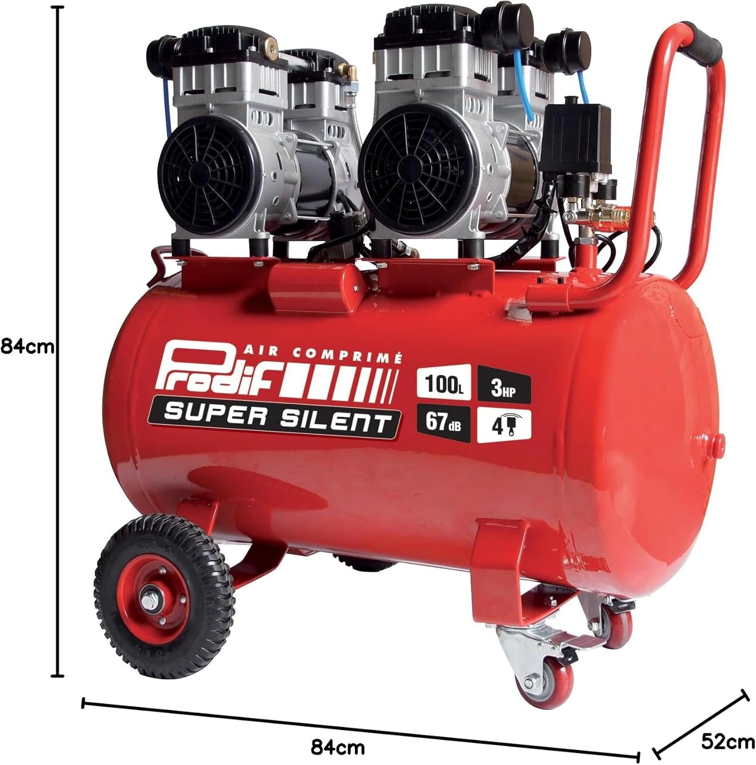 Compresseur d’atelier silencieux 100 L 3 CV 8 bars 230 V sur roues Compresseur d’atelier silencieux 100 L 3 CV 8 bars 230 V sur roues