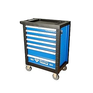 Chariot d’atelier 7 tiroirs avec 207 outils charge totale 400 kg verrouillage central roues avec freins Chariot d’atelier 7 tiroirs avec 207 outils charge totale 400 kg verrouillage central roues avec freins
