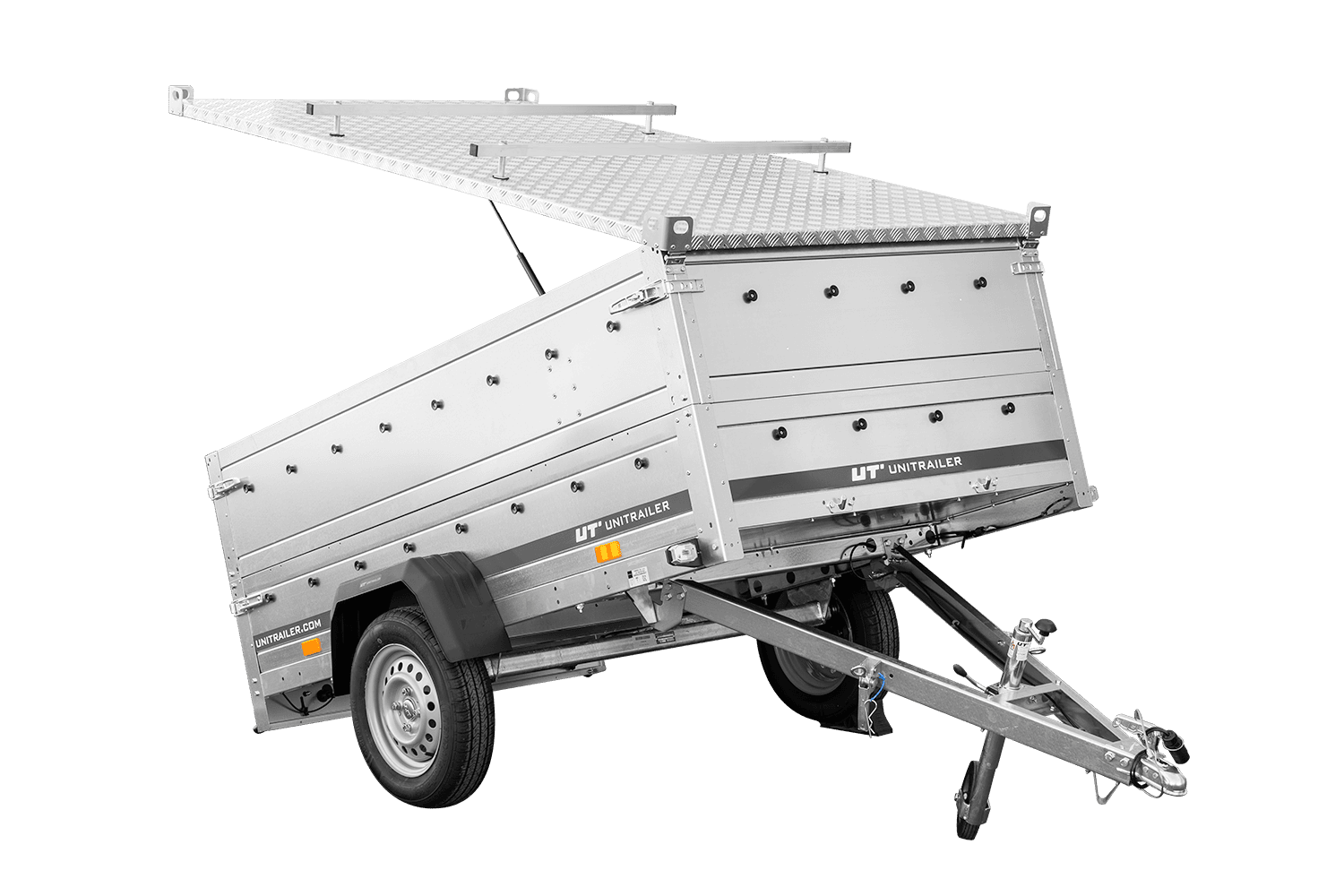 Remorque un essieu 230×125 UNITRAILER GARDEN 230 KIPP côtés BIS capot aluminium PTAC 750 kg Remorque un essieu 230×125 UNITRAILER GARDEN 230 KIPP côtés BIS capot aluminium PTAC 750 kg
